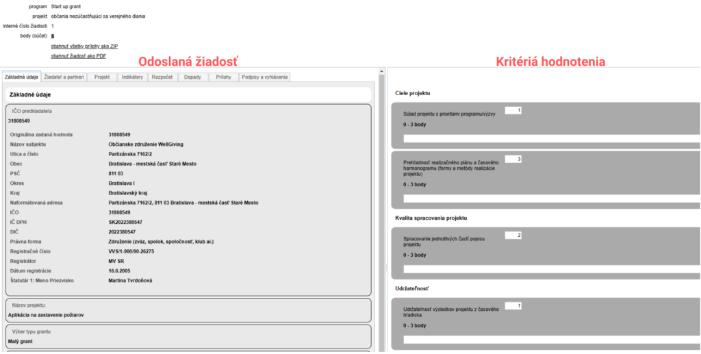 Evaluation criteria when evaluating an application from the evaluator’s perspective
