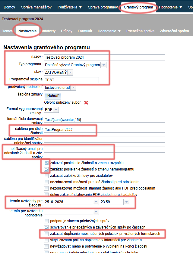 Basic programme settings