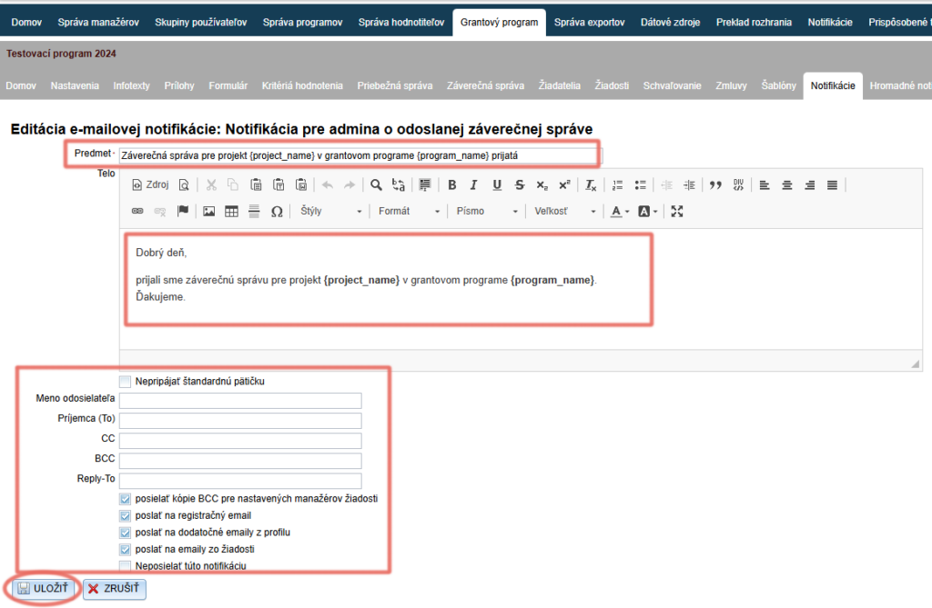 Notification editor