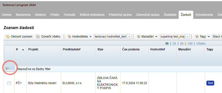 Filter icon in an overview table