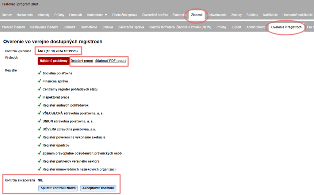 Detailed register verification results