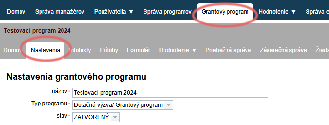 Programme settings