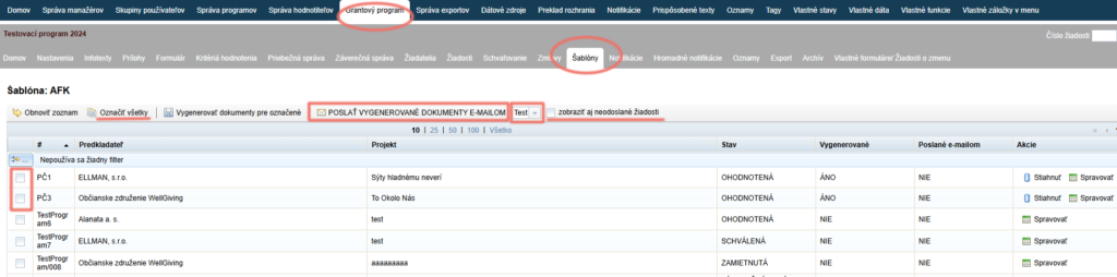 Sending generated documents