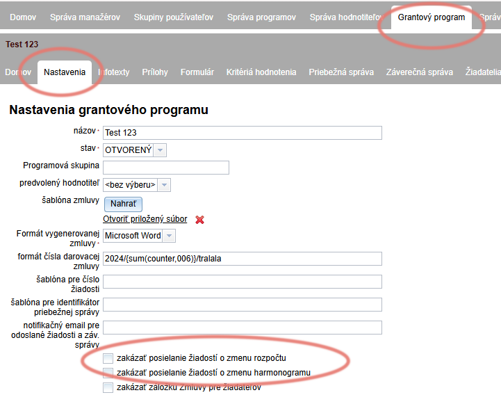 Programme settings for change notices
