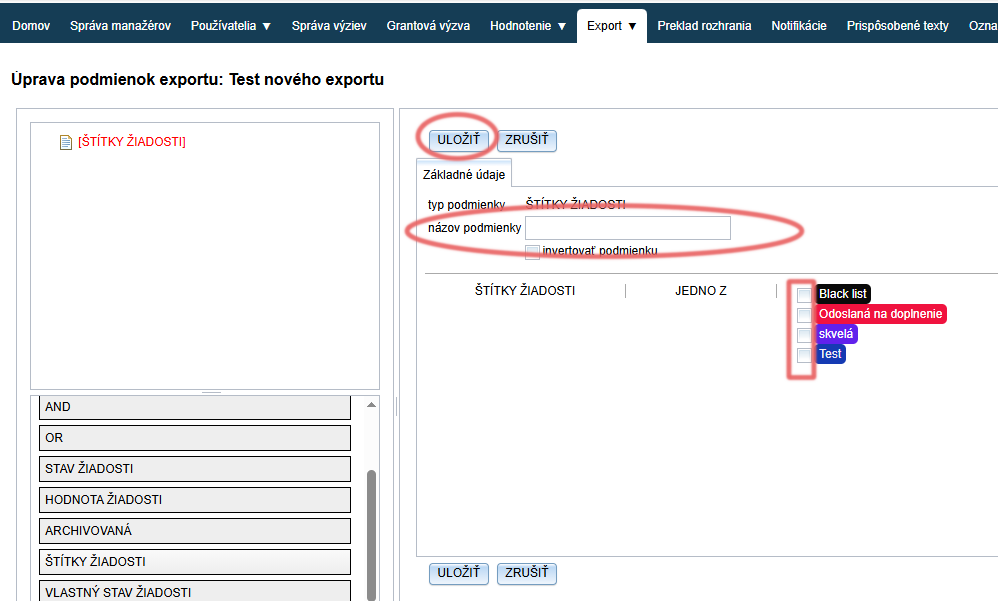 Creating an export condition based on application labels