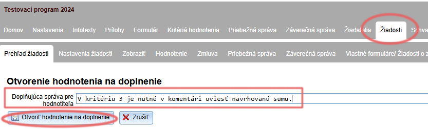 Confirmation of the reopening of the evaluation