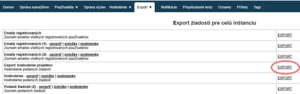 Running an export for several calls together