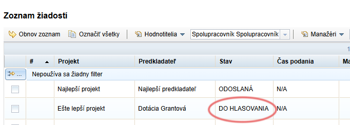 Application status “do hlasovania”