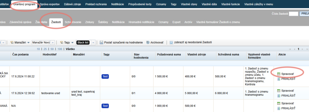 You can return the application for completion via the “Spravovať” button