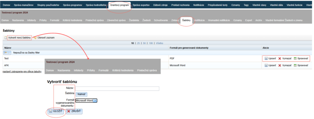 Uploading a template document to templates