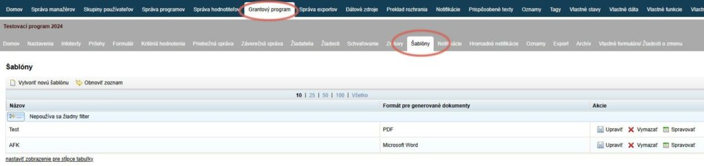 Vahekaart „Šablóny“