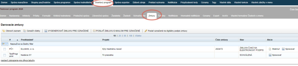 Vahekaart „Zmluvy“