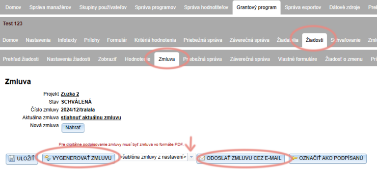 Generovanie zmluvy pre individuálnu žiadosť