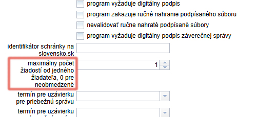 Maximálny počet žiadostí od jedného žiadateľa