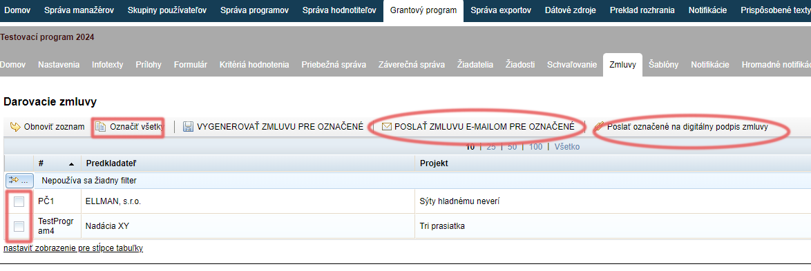Odosielanie zmlúv