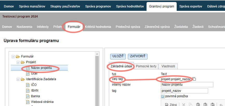 Ukážka tagu formulárovej položky