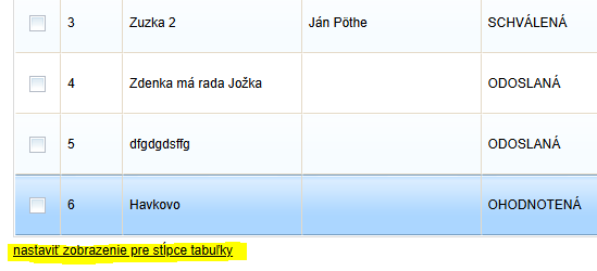 Zobrazenie stĺpcov tabuľky
