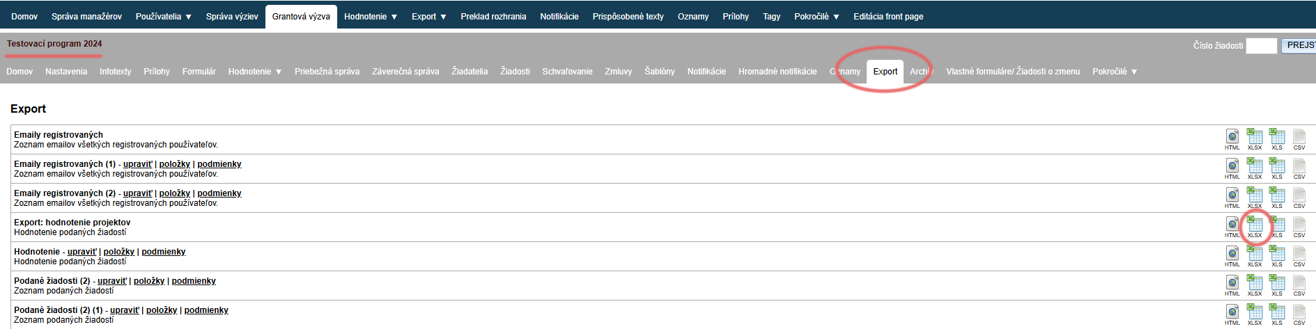 Spustenie exportu za konkrétnu výzvu