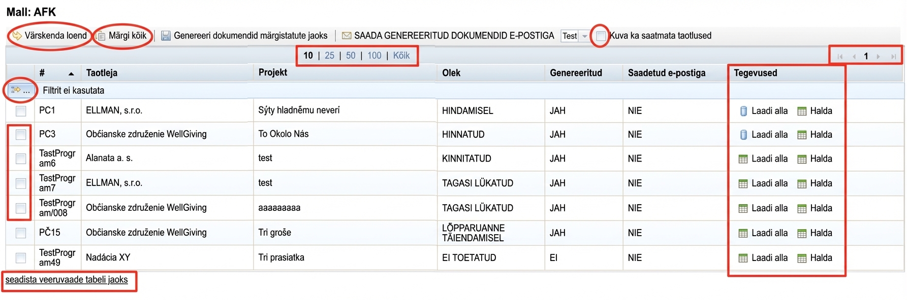 Popis prehľadovej tabuľky