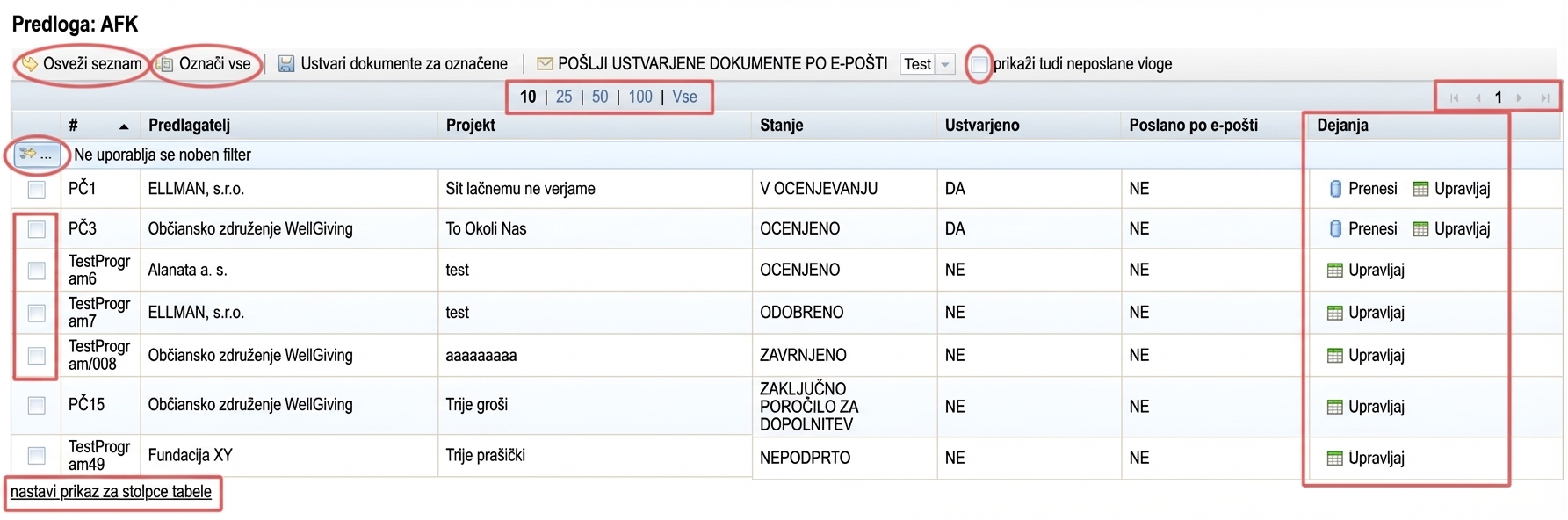 Popis prehľadovej tabuľky