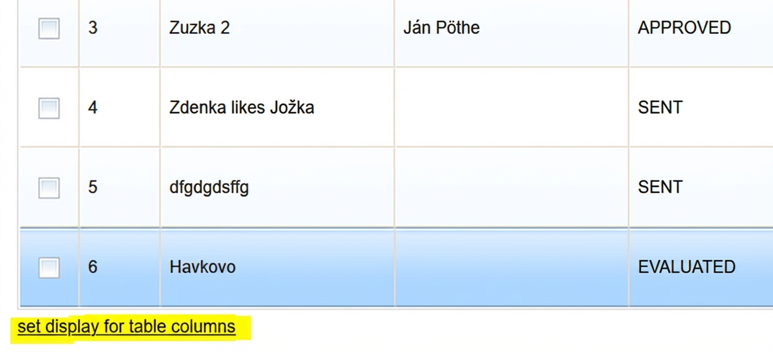 Zobrazenie stĺpcov tabuľky