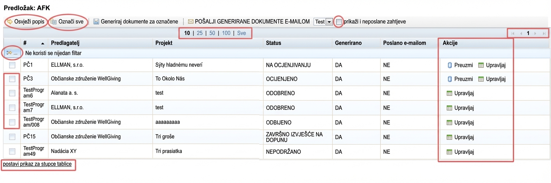 Popis prehľadovej tabuľky